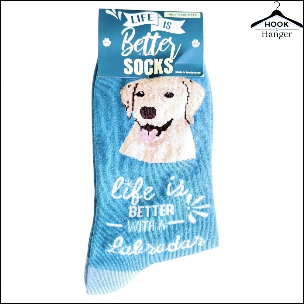 Life is Better with a‎ Labrador Dog Crew Socks Unisex Blue Cotton Blend One Size